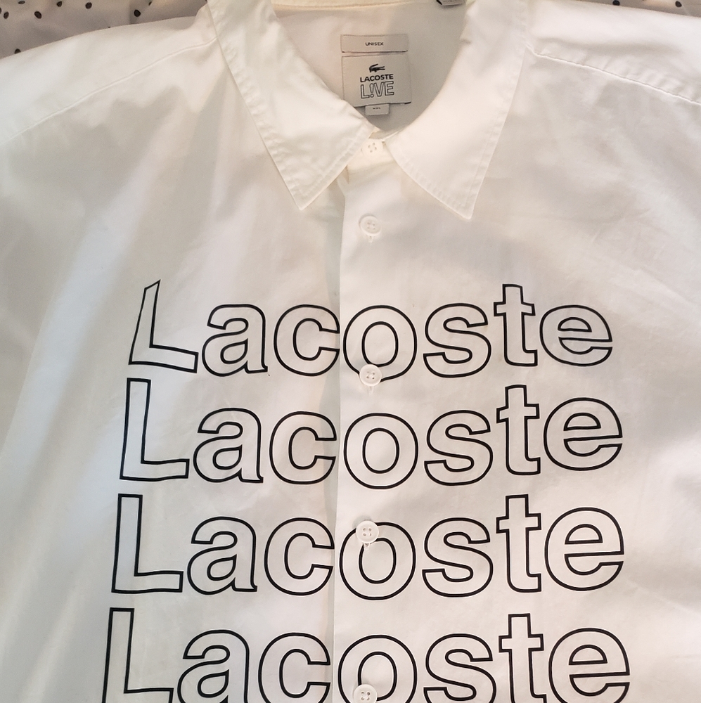 White Lacoste long sleeve button up